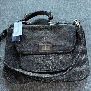 Rebecca Minkoff Black Leather with silver texture & silver hardware